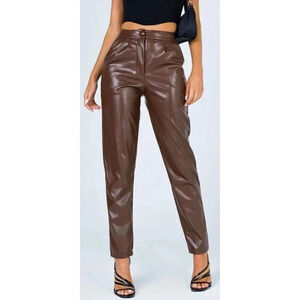 Princess Polly Woman’s Brown Love Club Faux Leather Pants With Pockets Size 6